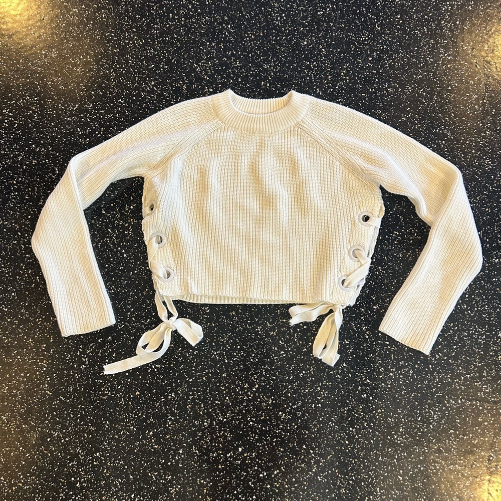 Topshop Cream Knit Sweater with Lace-Up Sides